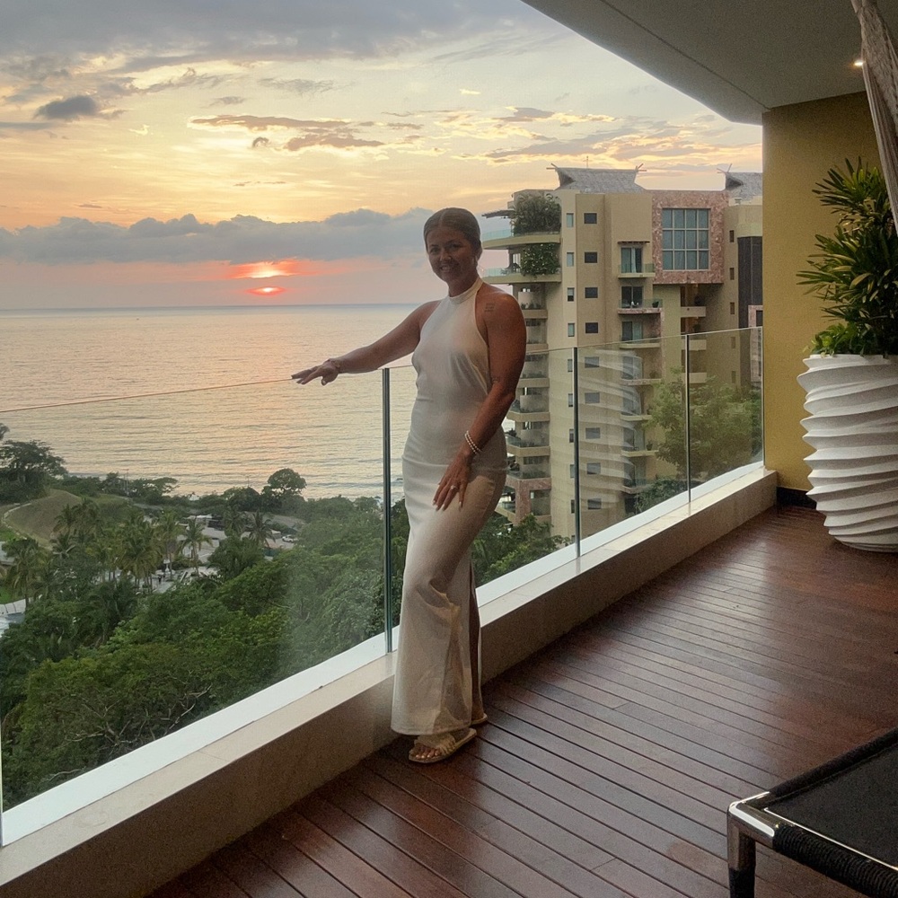 White open back pearl dress